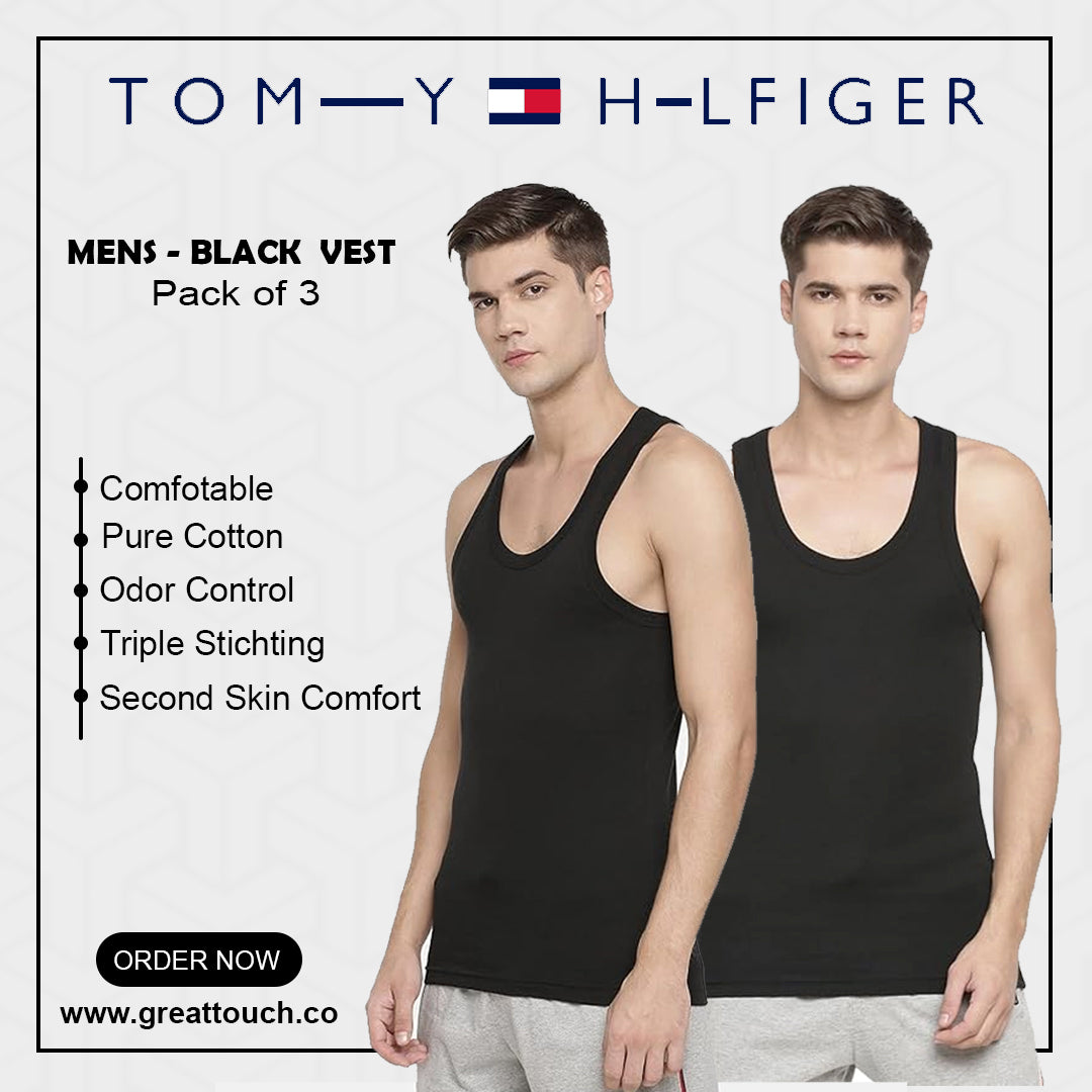 TH Men’s Black Premium Vest – Pack of 3