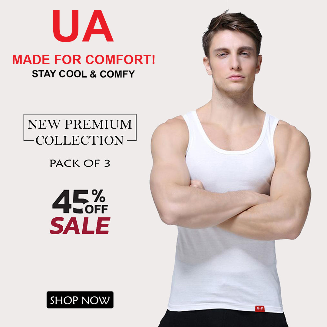 Premium Men’s Branded Vest Tank Top – Pack of 3 (Under Shirts) (U-1)